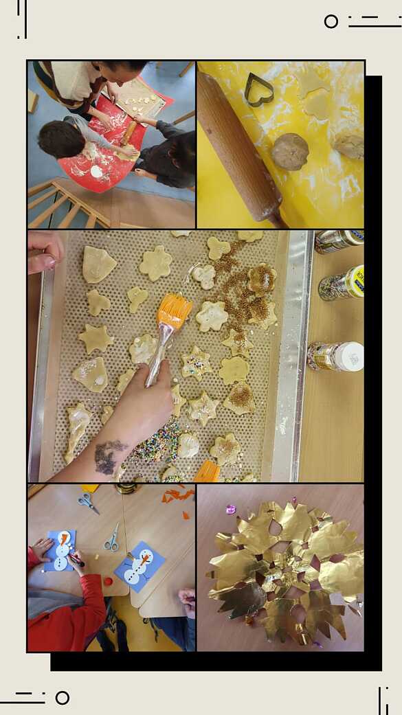 Collage vom Weihnachtsplätzchen backen und basteln