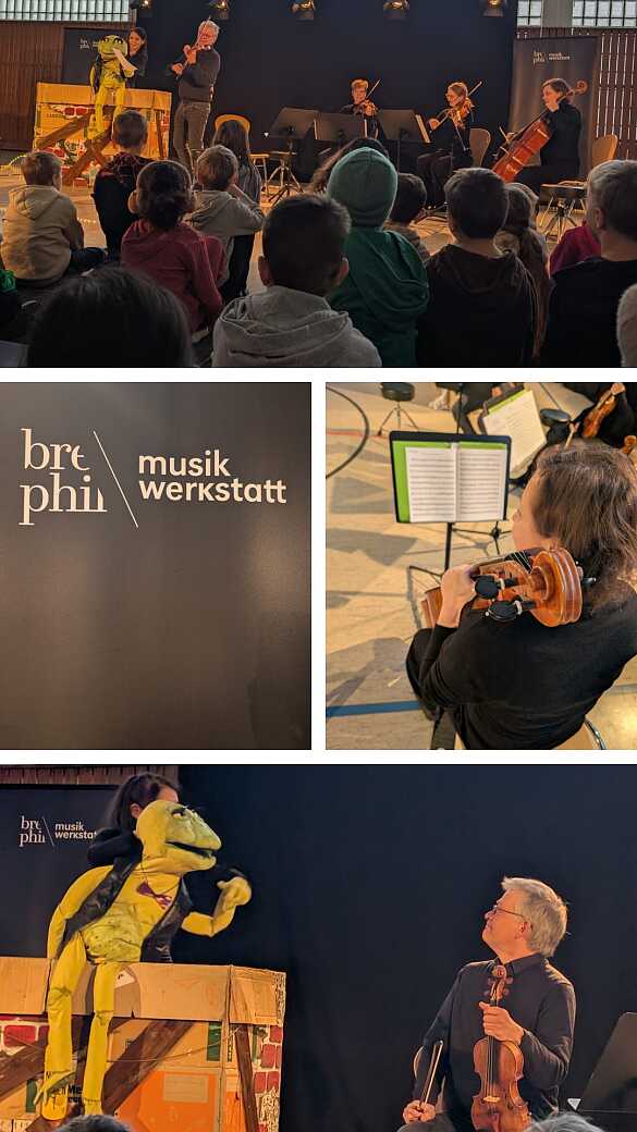 Collage aus verschiedenen Szenen des Auftrittes der Philharmoniker