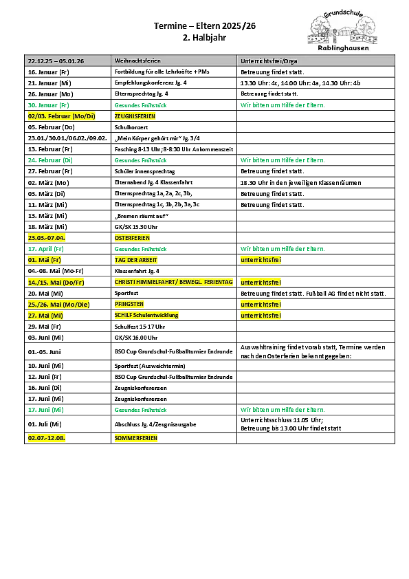 Termine  Tabelle